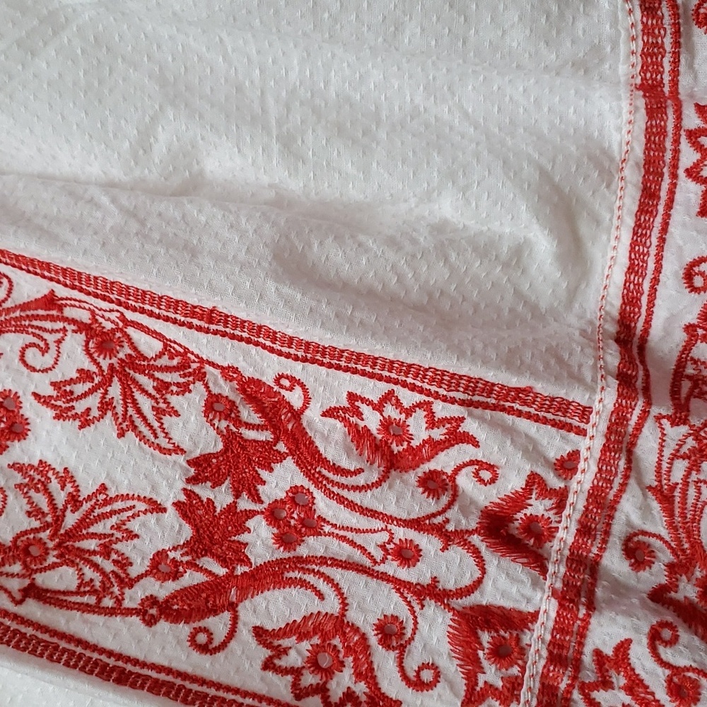 Sophie Max Red White Embroidered Floral Cotton Skirt - Picture 5 of 11
